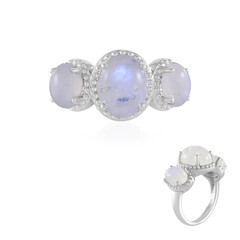 Anillo en plata con Piedra de Luna arcoíris