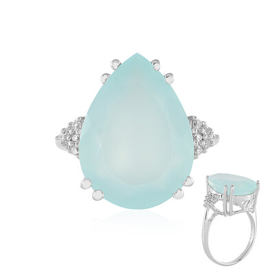 Anillo en plata con Calcedonia agua