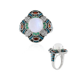 Anillo en plata con Piedra de Luna arcoíris (Adela Silber)