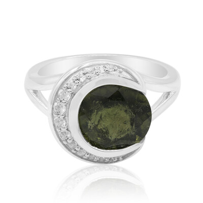 Anillo en plata con Moldavita