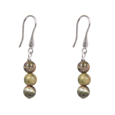 Pendientes en plata con Riolita selva tropical