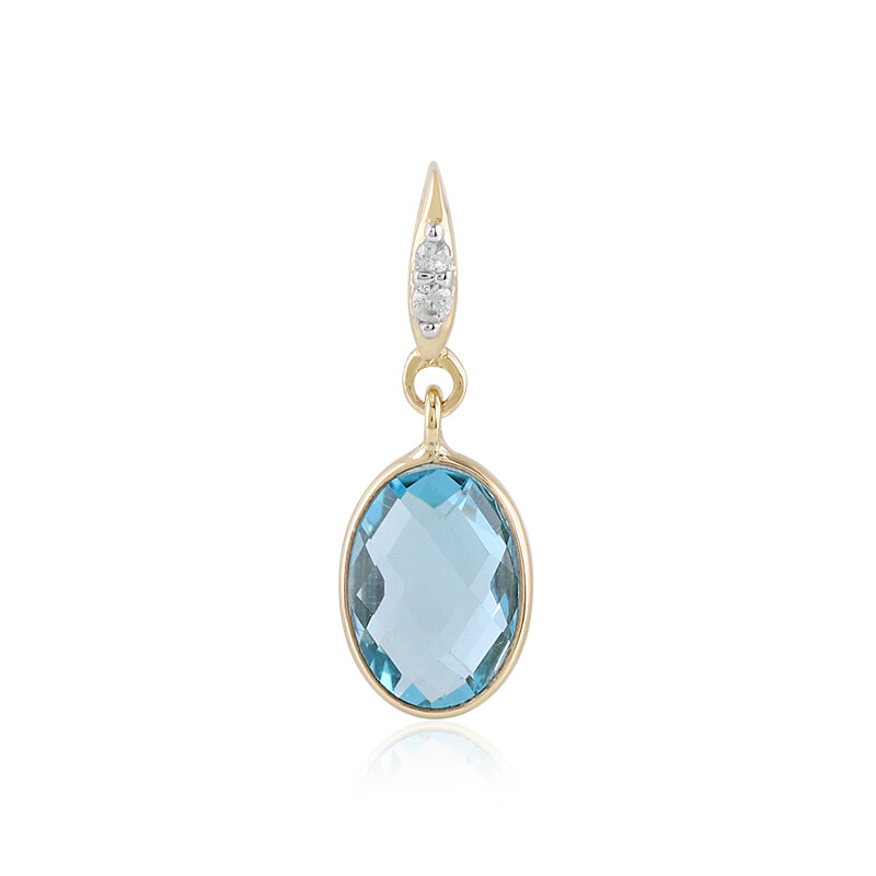 Colgante De Topacio Azul Suizo De Talla Esmeralda: Plata 925 Y Oro