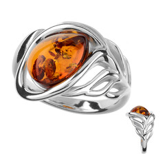 Anillo en plata con Ámbar báltico cognac