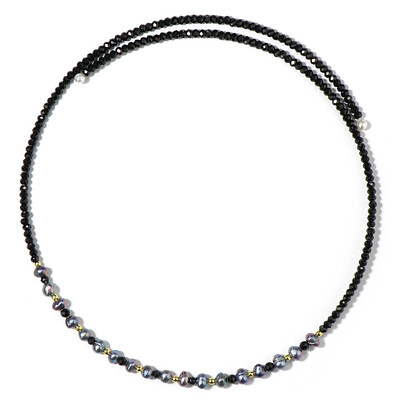 Collar al cuello en acero con Perla freshwater negra (Riya)