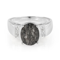 Anillo de hombre en plata con Cuarzo rutilado negro