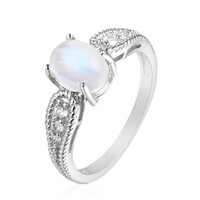 Anillo en plata con Piedra de luna arco iris de Tanzania