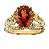 Anillo en oro con Andesina roja (de Melo)