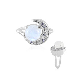 Anillo en plata con Piedra de Luna arcoíris