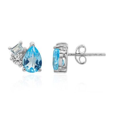 Pendientes en plata con Topacio azul suizo