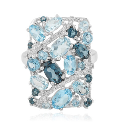 Anillo en plata con Topacio azul suizo