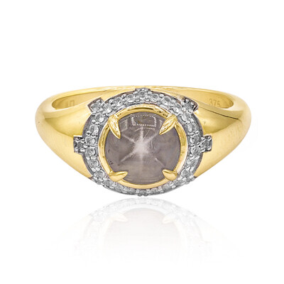 Anillo en oro con Zafiro estrella plateado