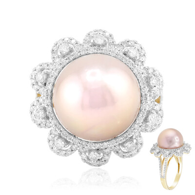 Anillo en oro con Perla Ming rosa (TPC)
