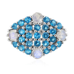 Anillo en plata con Piedra de Luna arcoíris