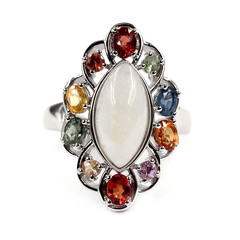 Anillo en plata con Piedra de Luna arcoíris