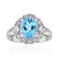 Anillo en plata con Topacio azul suizo