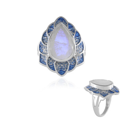 Anillo en plata con Piedra de Luna arcoíris (Adela Silber)