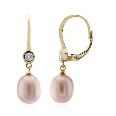 Pendientes en plata con Perla durazno Freshwater