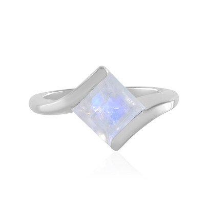 Anillo en plata con Piedra de Luna arcoíris