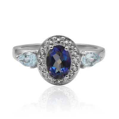 Anillo en plata con Topacio Místico azul