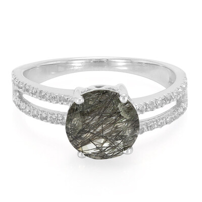 Anillo en plata con Cuarzo rutilado negro