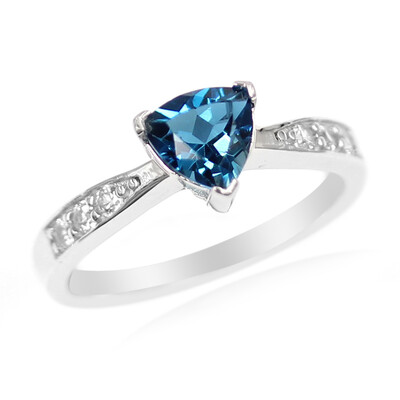 Anillo en plata con Topacio azul de Londres