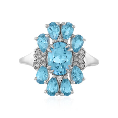 Anillo en plata con Topacio azul suizo