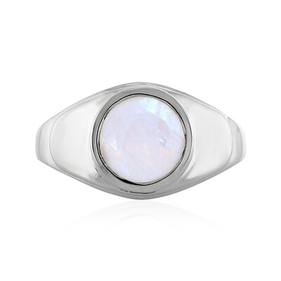 Anillo en plata con Piedra de Luna arcoíris