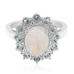 Anillo en plata con Piedra de Luna arcoíris