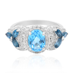 Anillo en plata con Topacio azul suizo