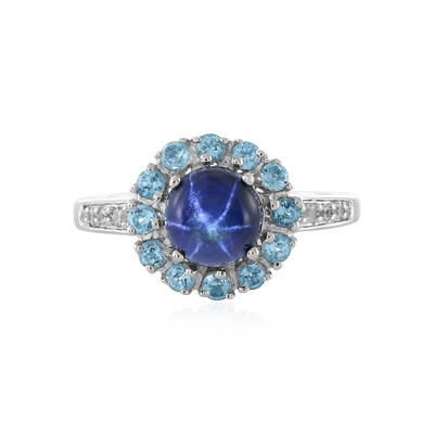 Anillo en plata con Zafiro estrella azul