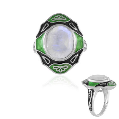 Anillo en plata con Piedra de Luna arcoíris (Adela Silber)
