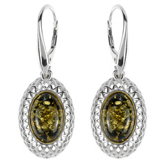 Pendientes en plata con Ámbar verde