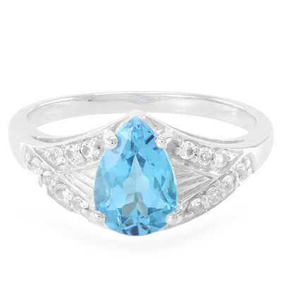Anillo de hombre en plata con Topacio azul suizo