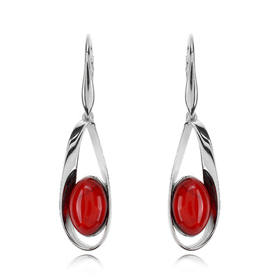Pendientes en plata con Ámbar colombiano rojo (dagen)