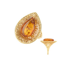 Anillo en plata con Ámbar báltico cognac