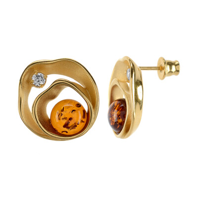 Pendientes en plata con Ámbar báltico cognac (dagen)