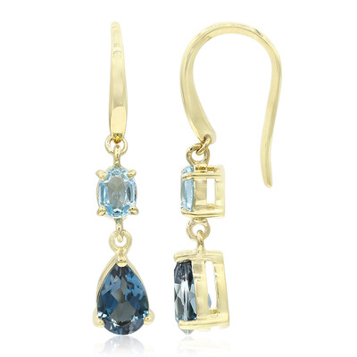 Pendientes en oro con Topacio azul de Londres