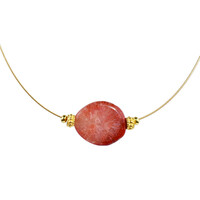 Collar en acero inoxidable con Coral rojo petrificado