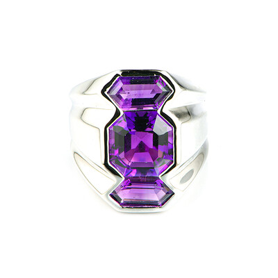 Anillo de hombre en plata con Amatista de Zambia