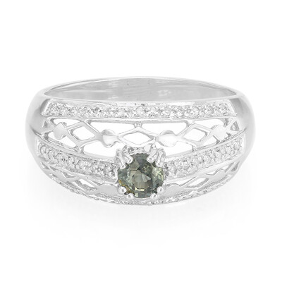 Anillo en plata con Zafiro de pavo real no calentado