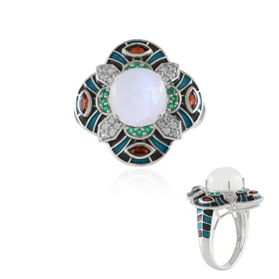 Anillo en plata con Piedra de Luna arcoíris (Adela Silber)