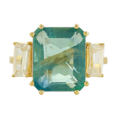 Anillo en oro con Fluorita tono petróleo de Bélgica