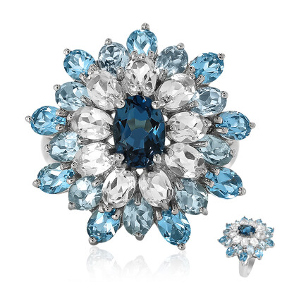 Anillo en plata con Topacio azul de Londres