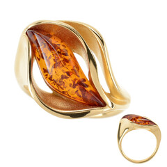 Anillo en plata con Ámbar báltico cognac