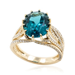 Anillo en oro con Apatita azul caribe (de Melo)