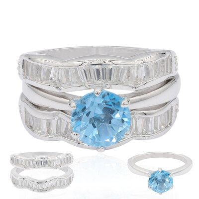 Anillo en plata con Topacio azul suizo