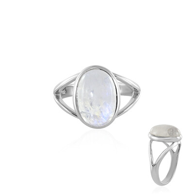 Anillo en plata con Piedra de Luna arcoíris