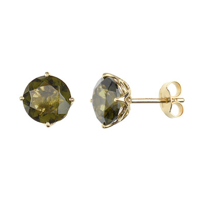 Pendientes en oro con Moldavita (dagen)