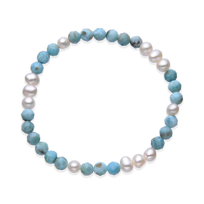LES POULETTES BIJOUX - Pulsera Enlace Siete Perlas Facetas de Larimar y Perlas de Plata 925 - Rojo : Stéphanie Ducauroix