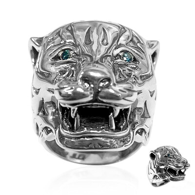 Anillo en plata con Diamante azul I2
